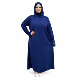 Robe Abaya Bleu Élégante à Manches en Dentelle – Taille Standard