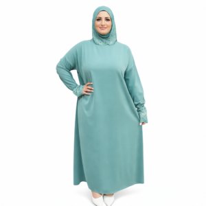 Robe Abaya Vert d’Eau Élégante à Manches en Dentelle – Taille Standard