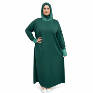 Robe Abaya Vert Émeraude Élégante à Manches en Dentelle – Taille Standard