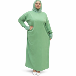 Robe Abaya Longue Vert Menthe avec Dentelle – Taille Standard